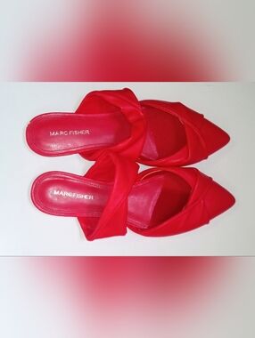 Marc Fisher Bright Red Pointed Knot-Front Mules